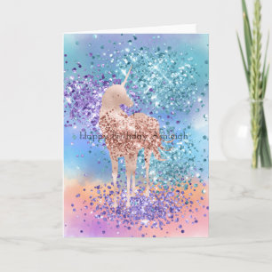 Rosa Einhorn Sparkle Lila Aqua Glitzer Confetti Karte