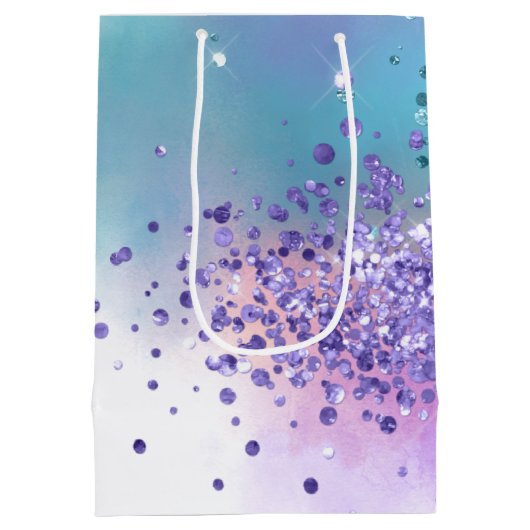 Rosa Einhorn Sparkle Lila Aqua Glitzer Confetti Mittlere Geschenktüte (Rückseite)