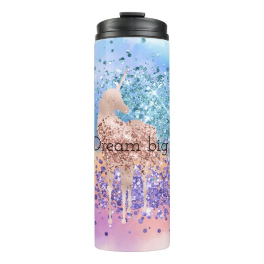 Rosa Einhorn Sparkle Lila Aqua Glitzer Confetti Thermosbecher (Vorderseite)
