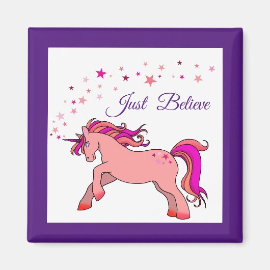 Rosa Einhorn Square Magnet (Vorne)
