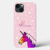 Rosa Einhorn Stars Girly Kids Monogram Name Case-Mate iPhone Hülle (Rückseite)
