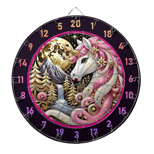 Rosa Einhorn steht unter dem Goldenen Mond Dartscheibe (vorne)