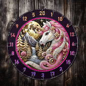 Rosa Einhorn steht unter dem Goldenen Mond Dartscheibe