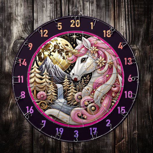 Rosa Einhorn steht unter dem Goldenen Mond Dartscheibe