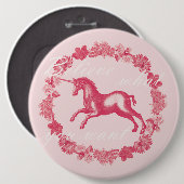 Rosa Einhorn und Blume Button (Vorne & Hinten)