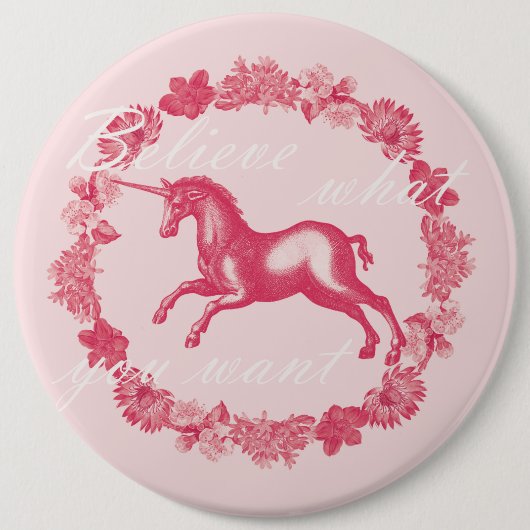 Rosa Einhorn und Blume Button (Vorderseite)