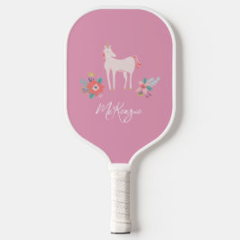 Rosa Einhorn und Personalisierter Name Pickleball Schläger