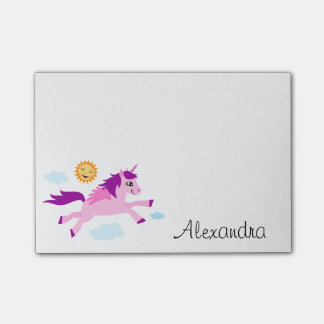 Rosa Einhorn und personalisierter Sonnenname Post-it Klebezettel