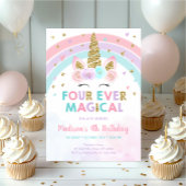 Rosa Einhorn Vier mal Magischer Geburtstag Einladung