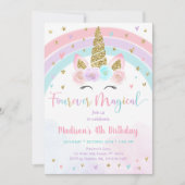 Rosa Einhorn Vier mal Magischer Geburtstag Einladung (Vorderseite)