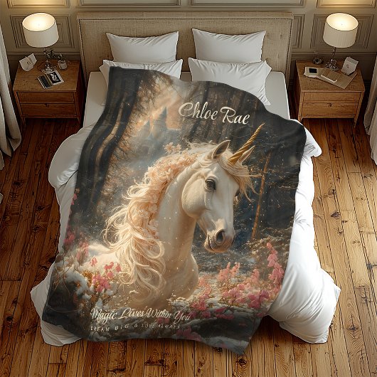Rosa Einhorn Winter Burg Fairytale Fleecedecke