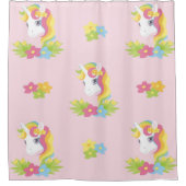 Rosa Einhörner mit Blume Duschvorhang (Vorderseite)