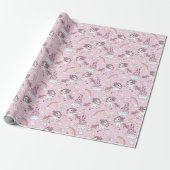 Rosa Einhörner und Schlösser Geschenkpapier (Ungerollt)