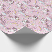 Rosa Einhörner und Schlösser Geschenkpapier (Ecke)