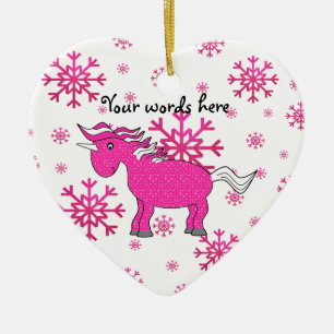 Rosa Einhornrosaschneeflocken Keramik Ornament