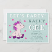 Rosa Einhornstars 1. Geburtstag Party Einladung (Vorderseite)