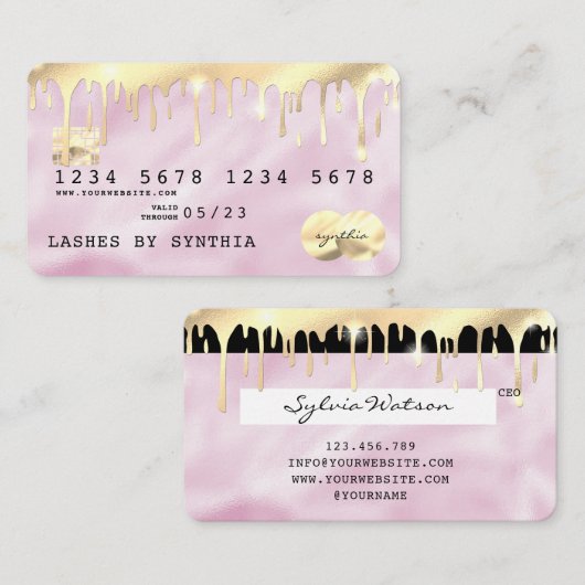 Rosa Einhorntreibende Kreditkarte Gold Visitenkarte (Vorne/Hinten)