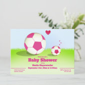 Rosa Einladung der Fußball-/Fußball-Babyparty-| (Stehend Vorderseite)