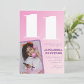 Rosa Einladung zum 11. Geburtstag Girl Retro Foto (Stehend Vorderseite)