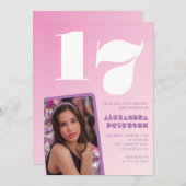 Rosa Einladung zum 17. Geburtstag Retro Foto (Vorne/Hinten)