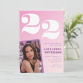 Rosa Einladung zum 22. Geburtstag Retro Foto (Stehend Vorderseite)