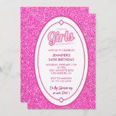 Rosa Einladung zum 34. Geburtstag Glitzer Girl (Vorne/Hinten)
