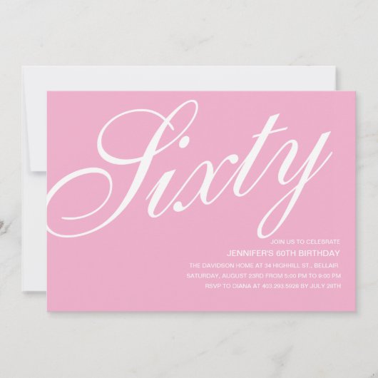 Rosa Einladung zum 60. Geburtstag (Vorderseite)