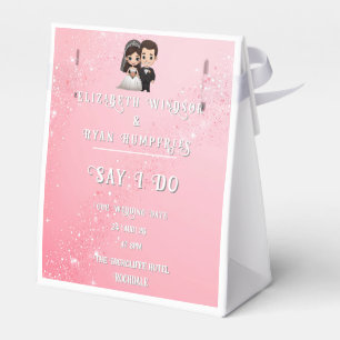 Rosa Einladungen für Hochzeiten mit Diamanten-Glit Geschenkschachtel