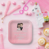 Rosa Einladungen für Hochzeiten mit Diamanten-Glit Pappteller (Party)