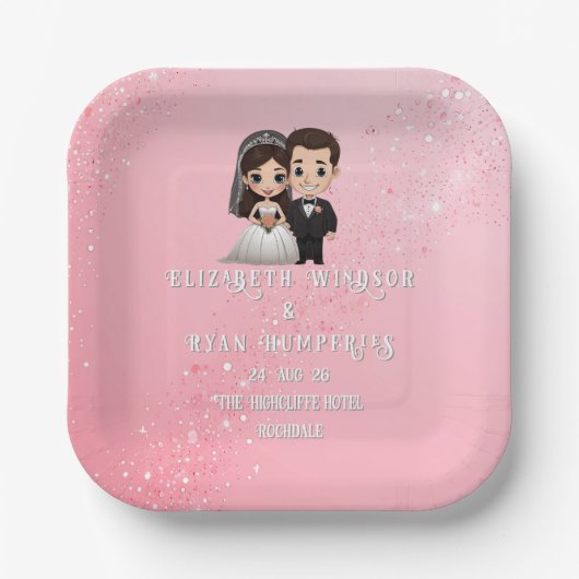 Rosa Einladungen für Hochzeiten mit Diamanten-Glit Pappteller (Vorderseite)