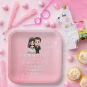 Rosa Einladungen für Hochzeiten mit Diamanten-Glit Pappteller (Party)