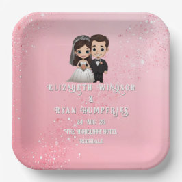 Rosa Einladungen für Hochzeiten mit Diamanten-Glit Pappteller