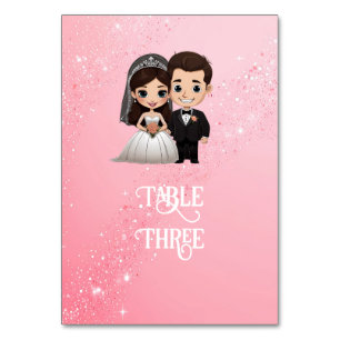 Rosa Einladungen für Hochzeiten mit Diamanten-Glit Tischnummer