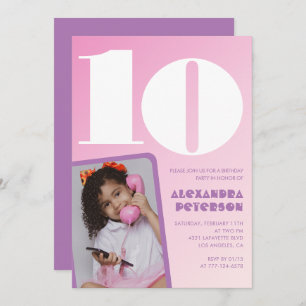 Rosa Einladungen zum 10. Geburtstag Lila Retro Fot