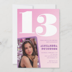 Rosa Einladungen zum 13. Geburtstag Mädchen Retro-