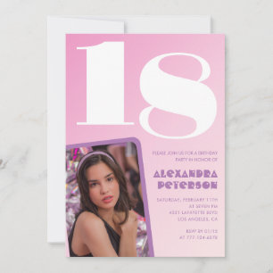 Rosa Einladungen zum 18. Geburtstag Retro-Foto