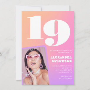 Rosa Einladungen zum 19. Geburtstag für ihr Retro-