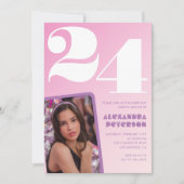 Rosa Einladungen zum 24. Geburtstag Retro Foto (Vorderseite)