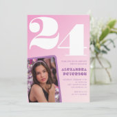 Rosa Einladungen zum 24. Geburtstag Retro Foto (Stehend Vorderseite)
