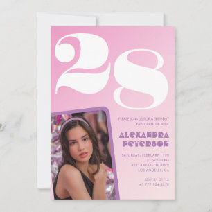 Rosa Einladungen zum 28. Geburtstag Retro-Foto