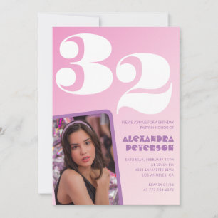 Rosa Einladungen zum 32. Geburtstag Retro-Foto
