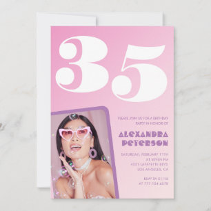 Rosa Einladungen zum 35. Geburtstag Retro-Foto