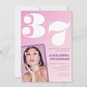 Rosa Einladungen zum 37. Geburtstag Retro-Foto