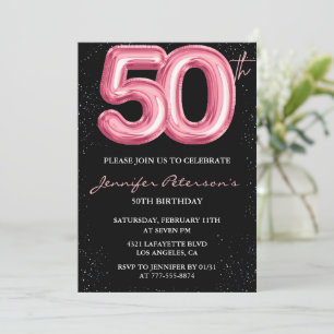 Rosa Einladungen zum 50. Geburtstag Ballon Glam Sc