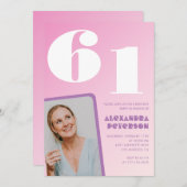 Rosa Einladungen zum 61. Geburtstag Retro Foto (Vorne/Hinten)