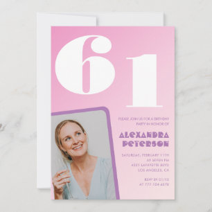 Rosa Einladungen zum 61. Geburtstag Retro Foto