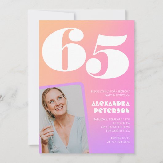 Rosa Einladungen zum 65. Geburtstag für ihr Retro- (Vorderseite)