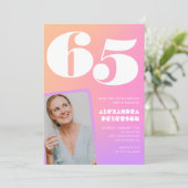 Rosa Einladungen zum 65. Geburtstag für ihr Retro- (Stehend Vorderseite)