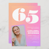 Rosa Einladungen zum 65. Geburtstag für ihr Retro- (Vorne/Hinten)
