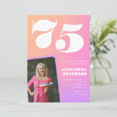Rosa Einladungen zum 75. Geburtstag für ihr Retro- (Stehend Vorderseite)